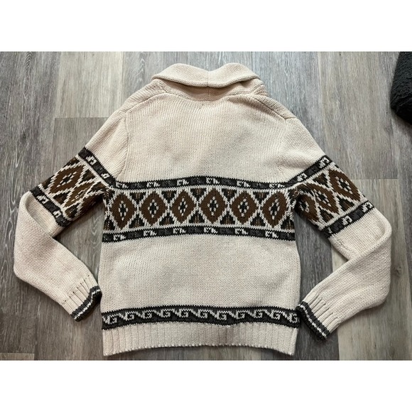 Vtg J Crew Basketweave Shawl Knit Cardigan Sweater Big Lebowski Size M - Picture 3 of 3